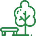 green bench and tree parks icon