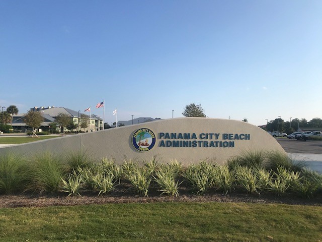 Panama City Beach Administration entry sign to municipal complex